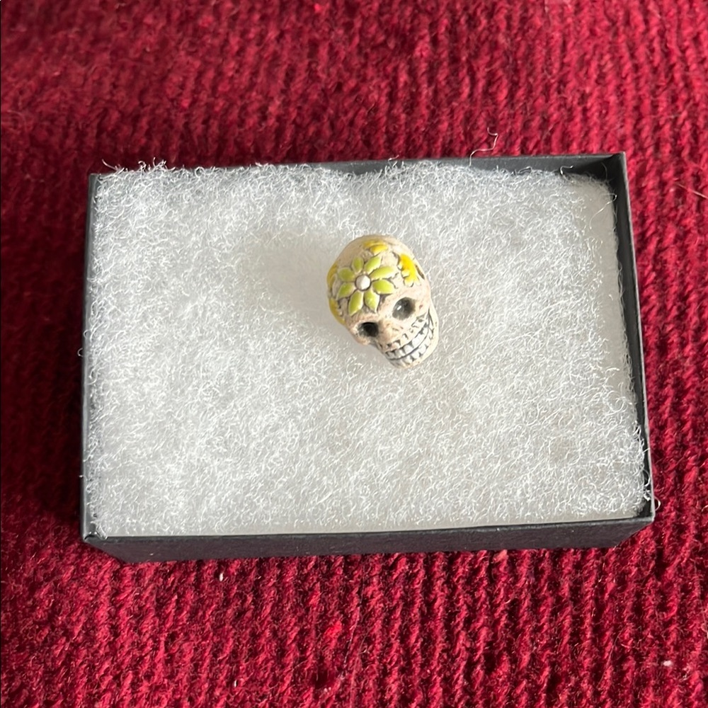 Skull Bead with Yellow Floral Design